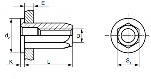 Заклепка шестигр. резьб. M8x18/1035, ст.,оцинк.,цил.борт (упак/50шт)