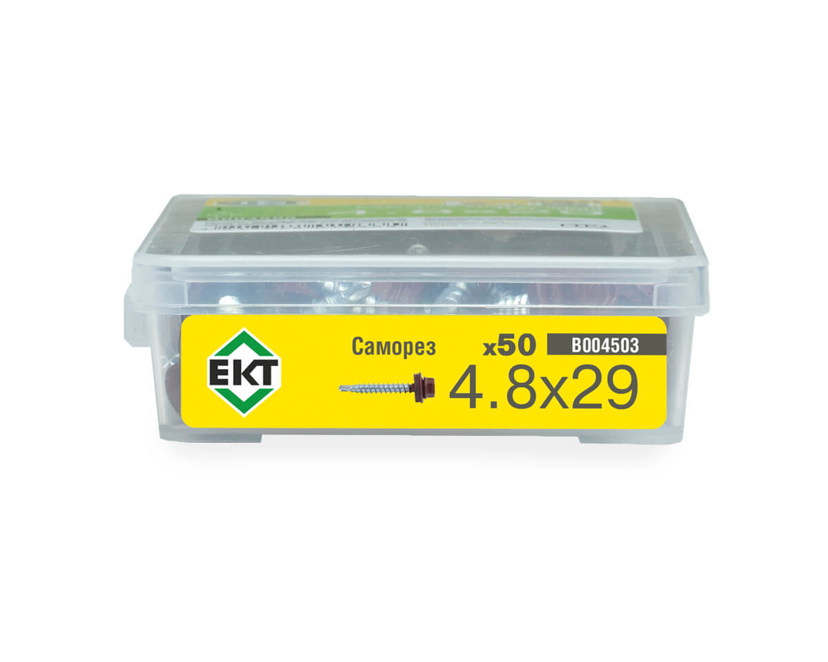 Саморез кровельный 4,8х29 RAL 3009 (оксидно-красный), в пласт. контейнере (упак/50шт)