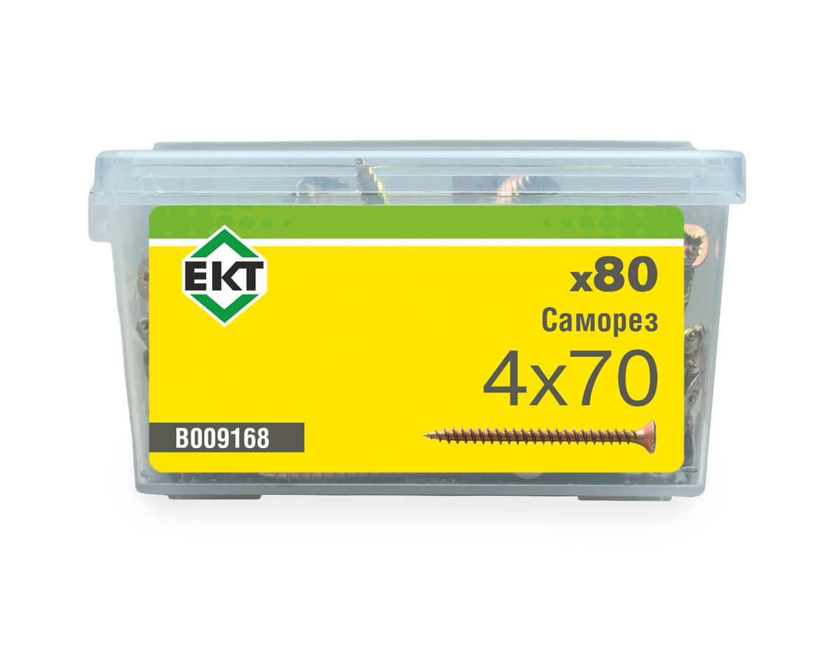 Саморез, желтый цинк 4,0х70 в пласт. контейнере (упак/80шт)