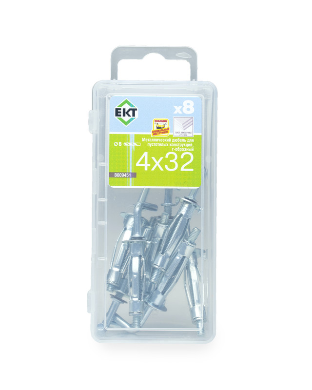 Дюбель металлический 4х32 мм г-образный, для пустотелых конструкций, ЕКТ (упак/8шт)