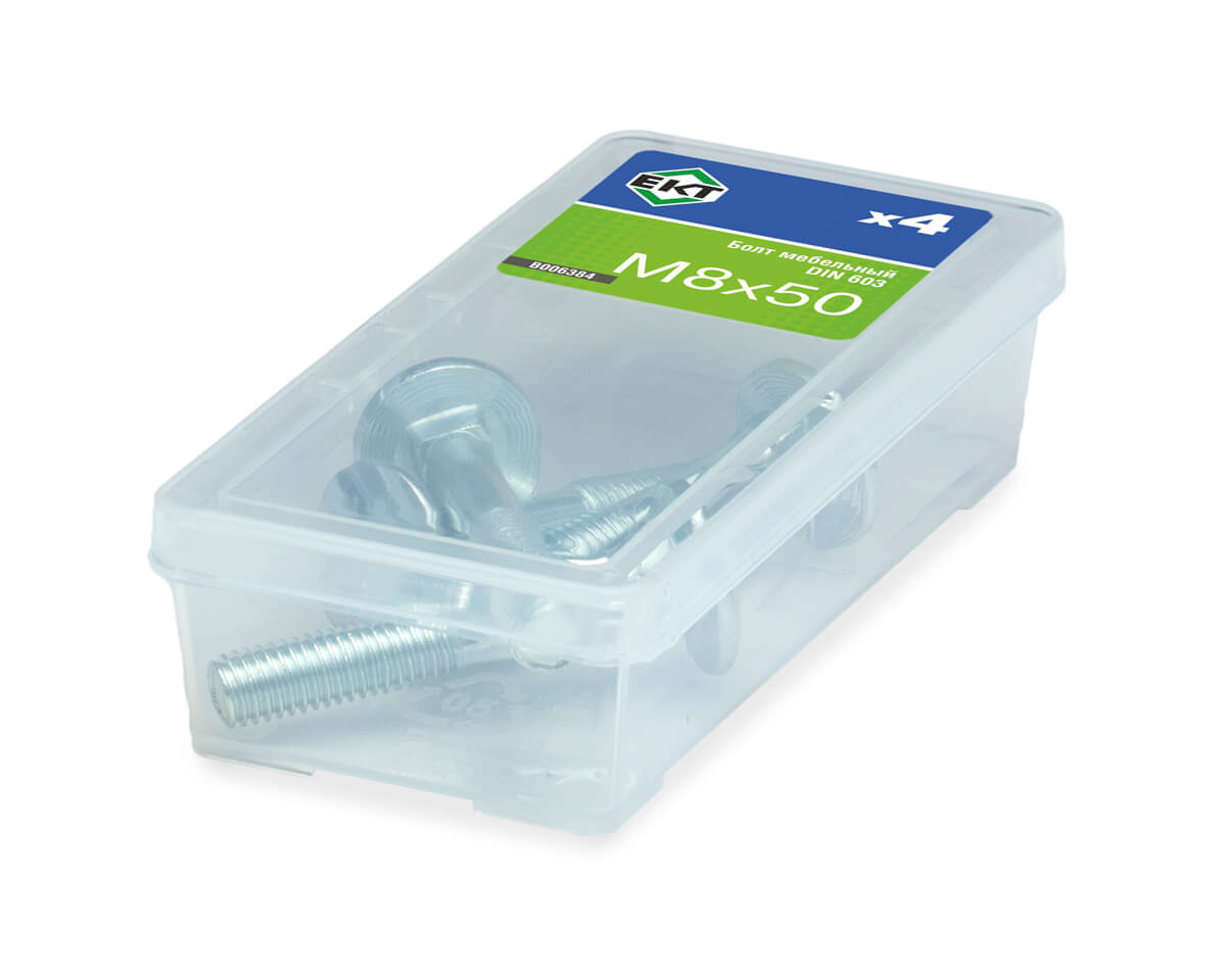 Болт мебельный 8х 50, цинк, прочн. 4.8 DIN 603 (упак/4шт)