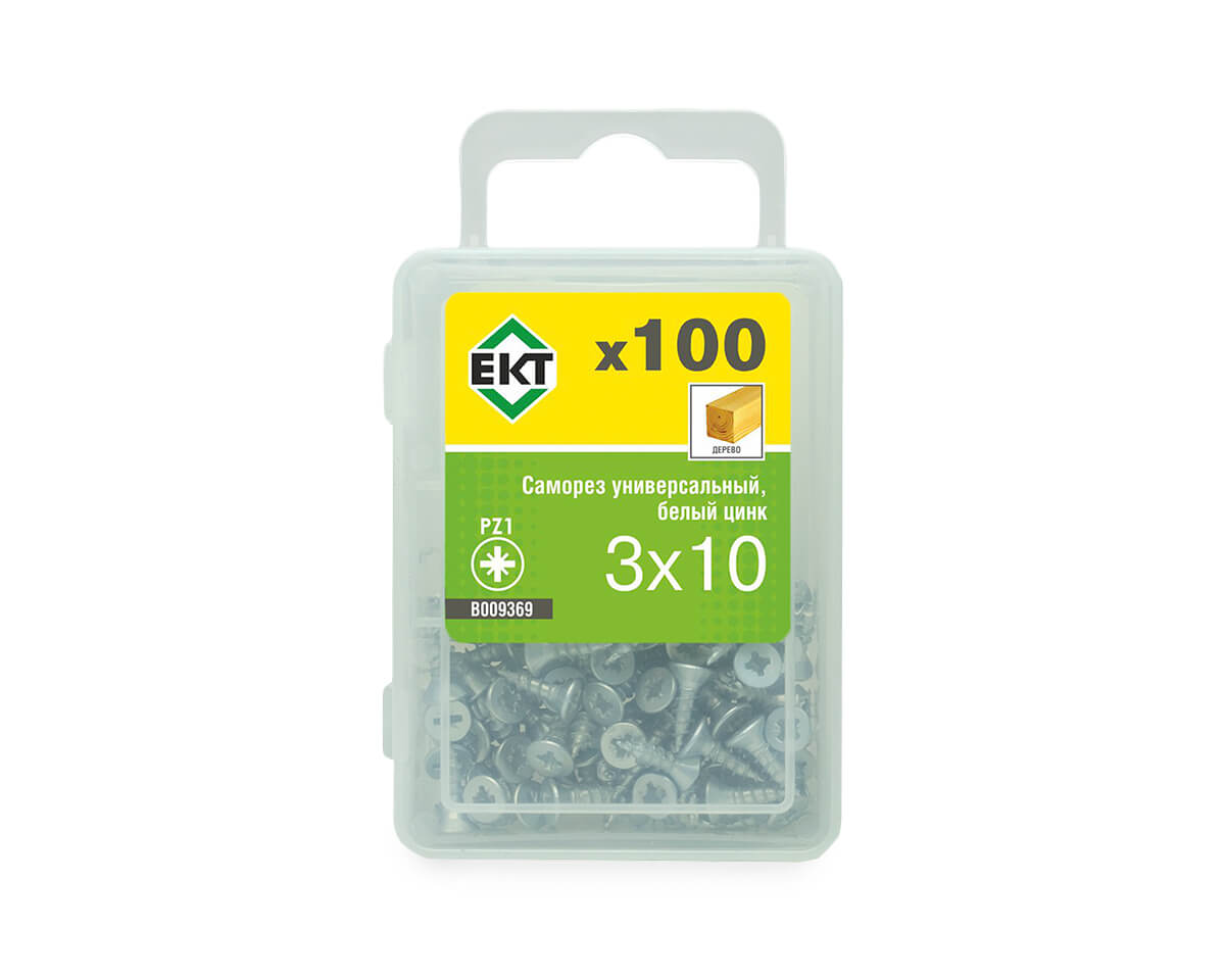 Саморез универсальный 3.0х10, белый цинк (упак/100шт) ЕКТ