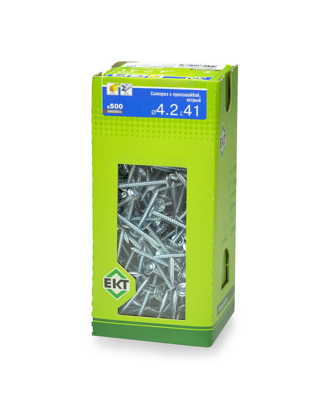 Саморез с п/ш 4.2х41 острый, цинк, в коробке с окном, ЕКТ (упак/500шт)
