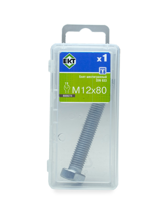 Болт шестигранный 12х 80, цинк, прочн. 8.8 DIN 933, (упак/1шт)