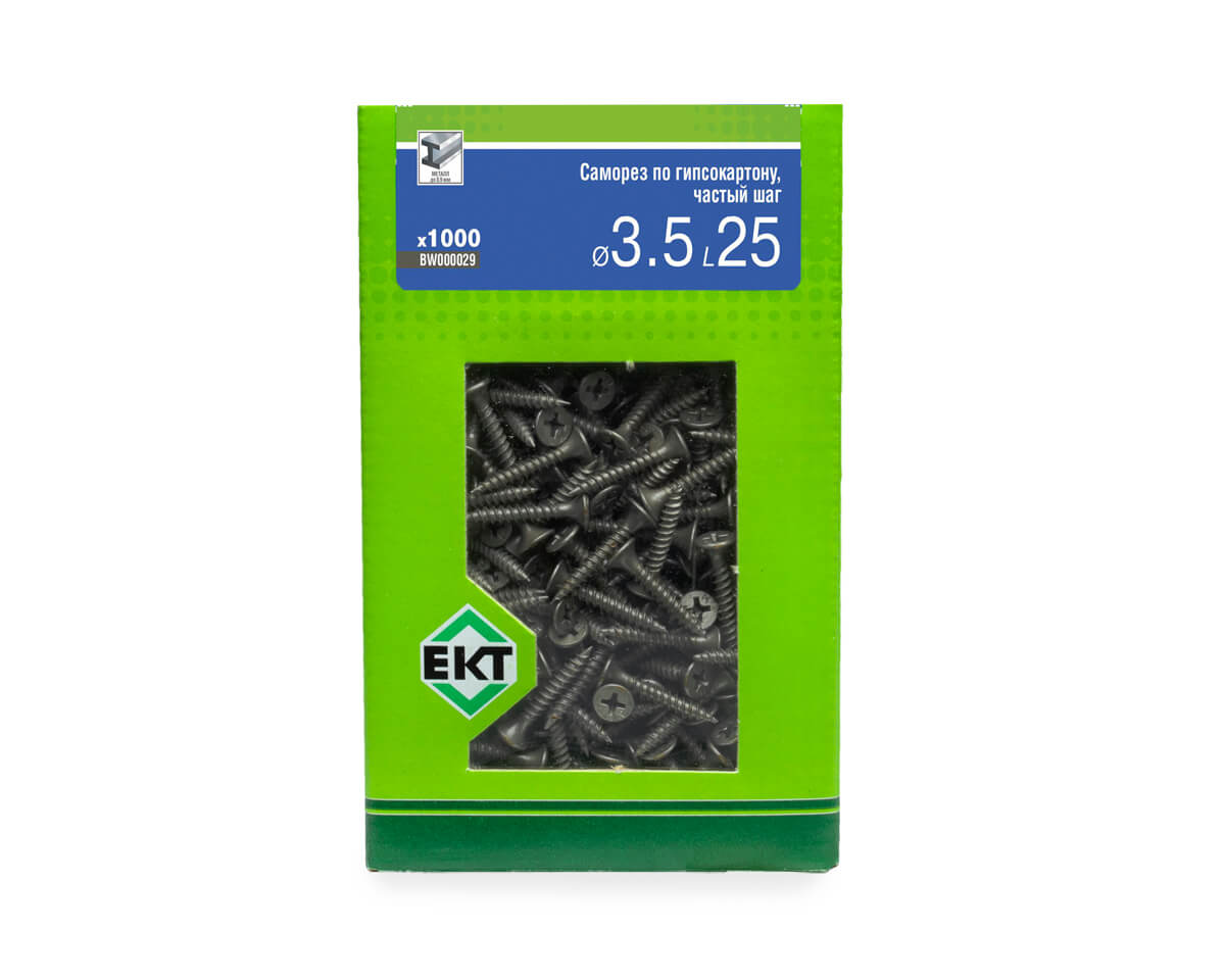 Саморез по ГК 3.5х25 частый шаг (к металлу), фосфат., в коробке с окном, ЕКТ (упак/1.000шт)