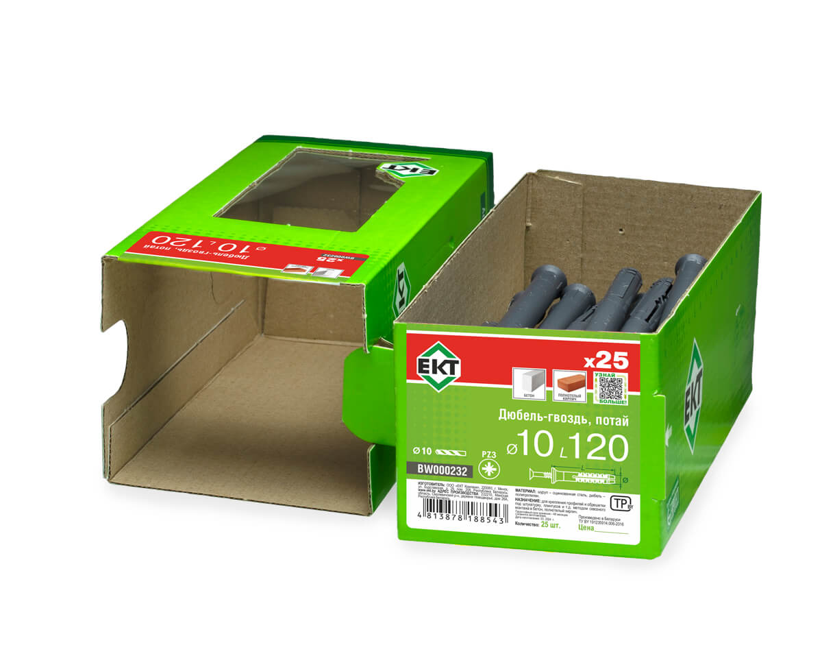 Дюбель-гвоздь GL, 10x120 потай, п/п, ЕКТ (кор. с окном/25шт)