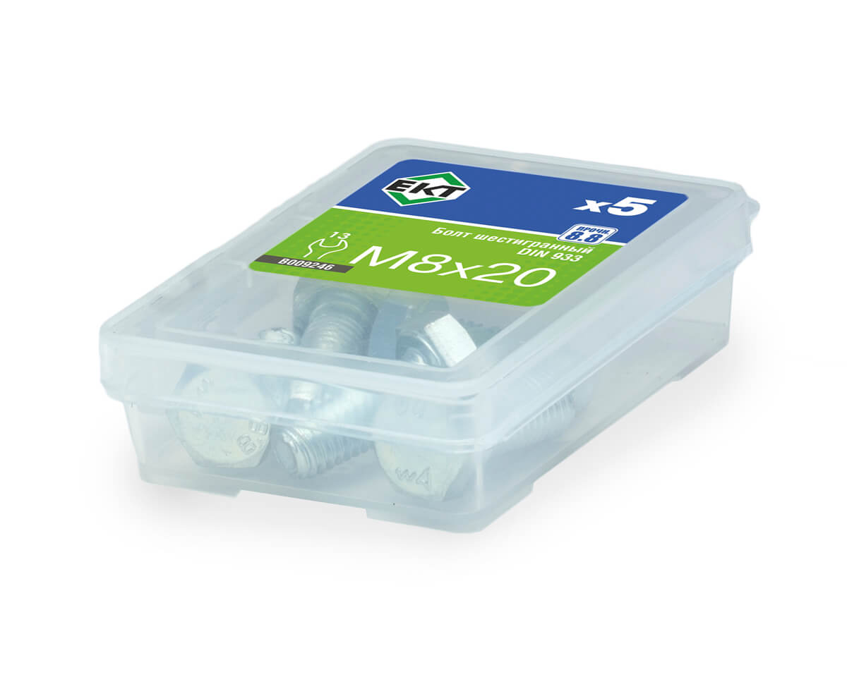 Болт шестигранный 8х 20, цинк, прочн. 8.8 DIN 933 (ГОСТ 7798-70) (упак/5шт)