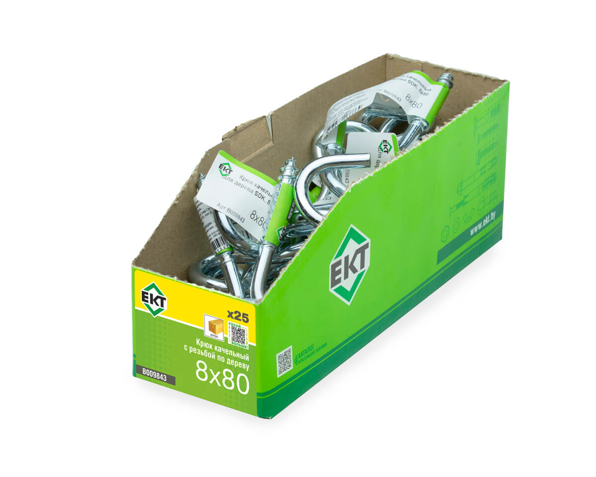 Крюк качельный с резьбой по дереву 8х80, ЕКТ (с этик./1шт)