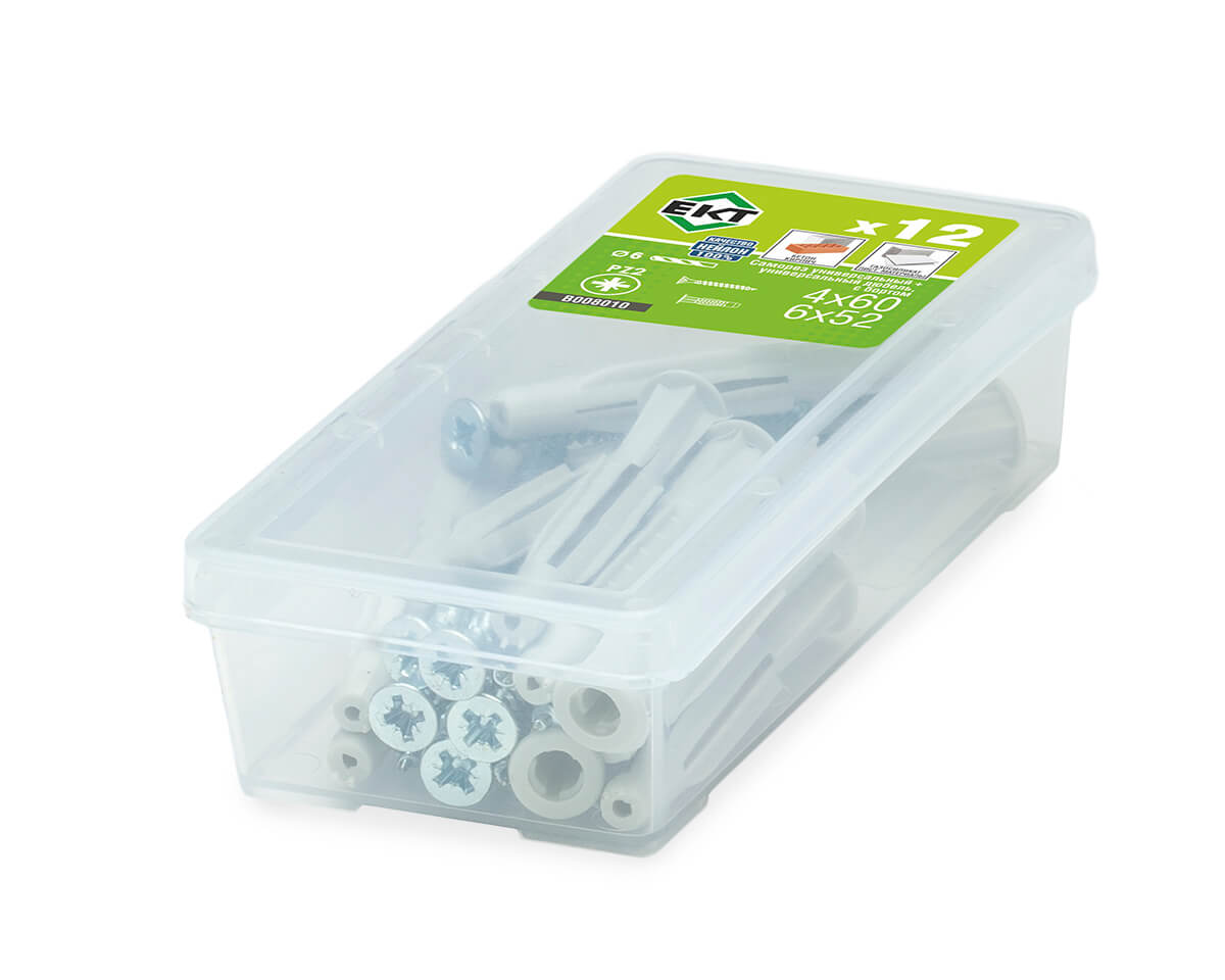 Саморез, белый цинк 4,0х60 + универсальный дюбель UKD 6х52, нейлон (упак/12шт)