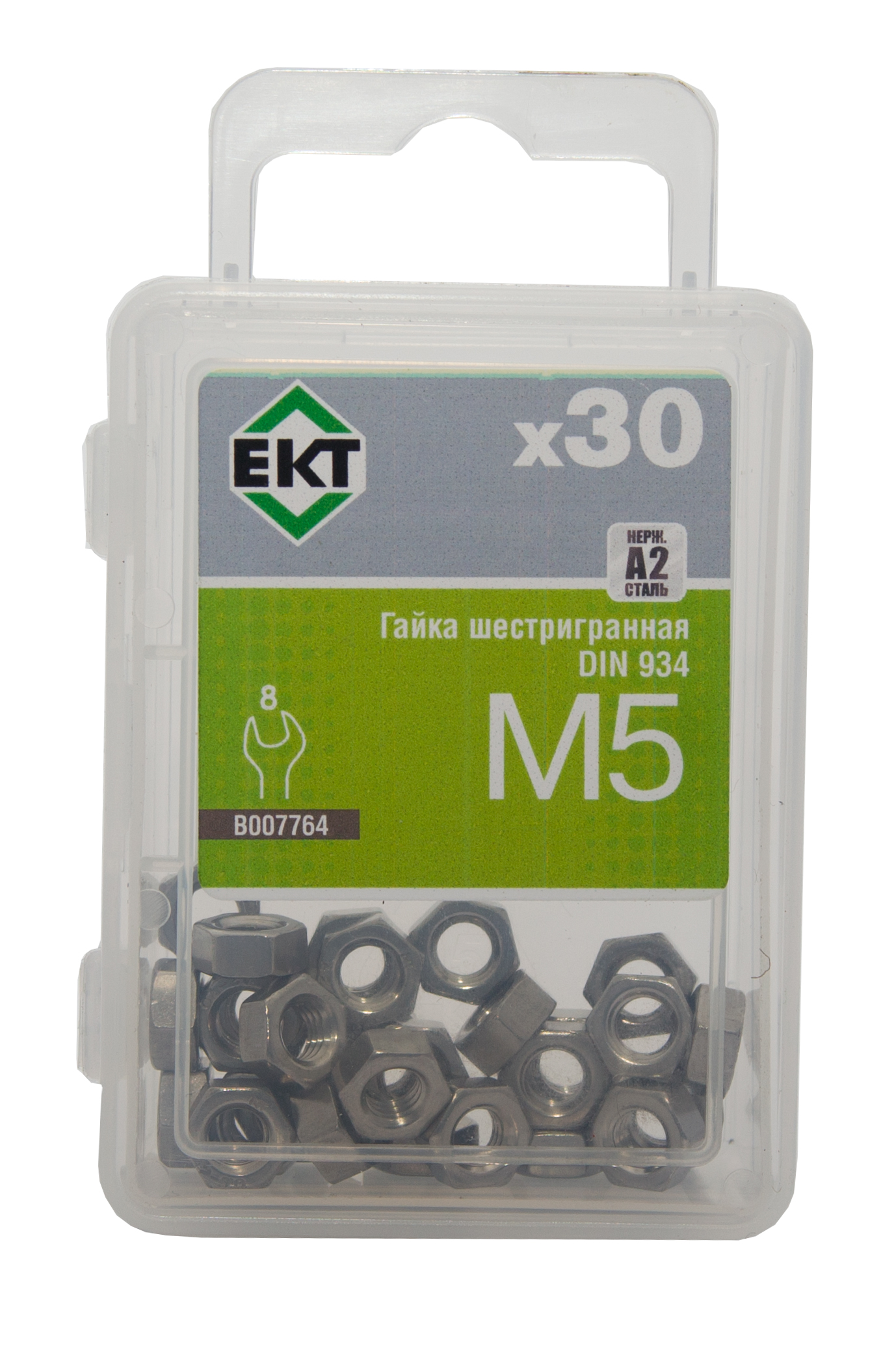 Гайка шестигранная М5, DIN934, НЕРЖ. СТАЛЬ, ЕКТ (упак/30шт)