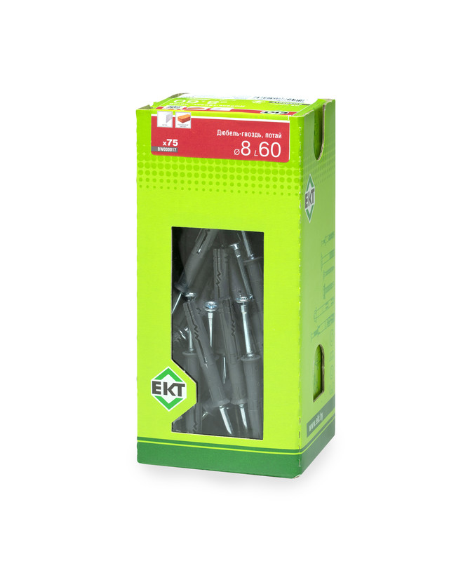 Дюбель-гвоздь GL, 8x60 потай, п/п, ЕКТ (кор. с окном/75шт)