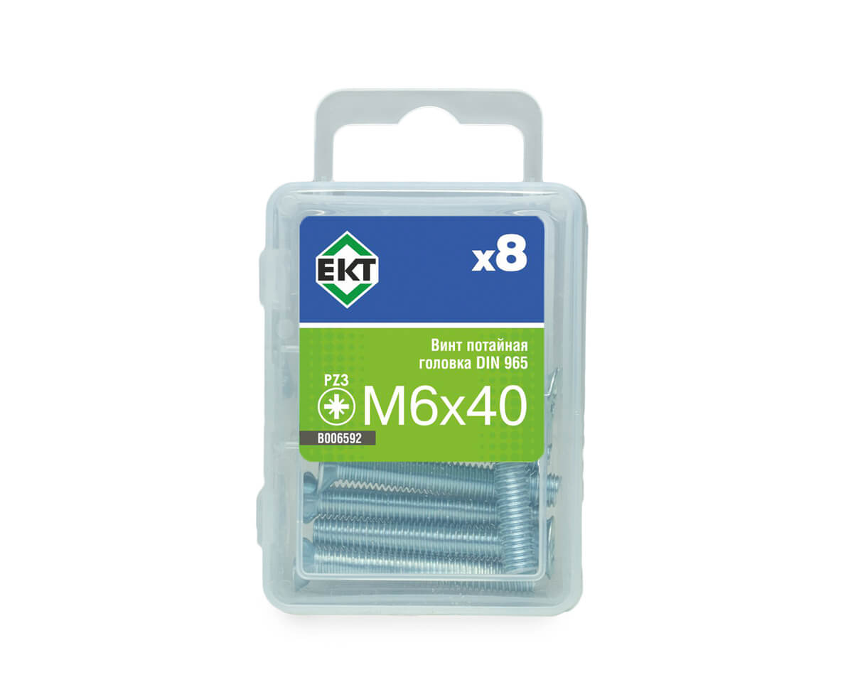 Винт 6х 40 пот. гол. POZI, цинк, DIN 965 (упак/8шт)