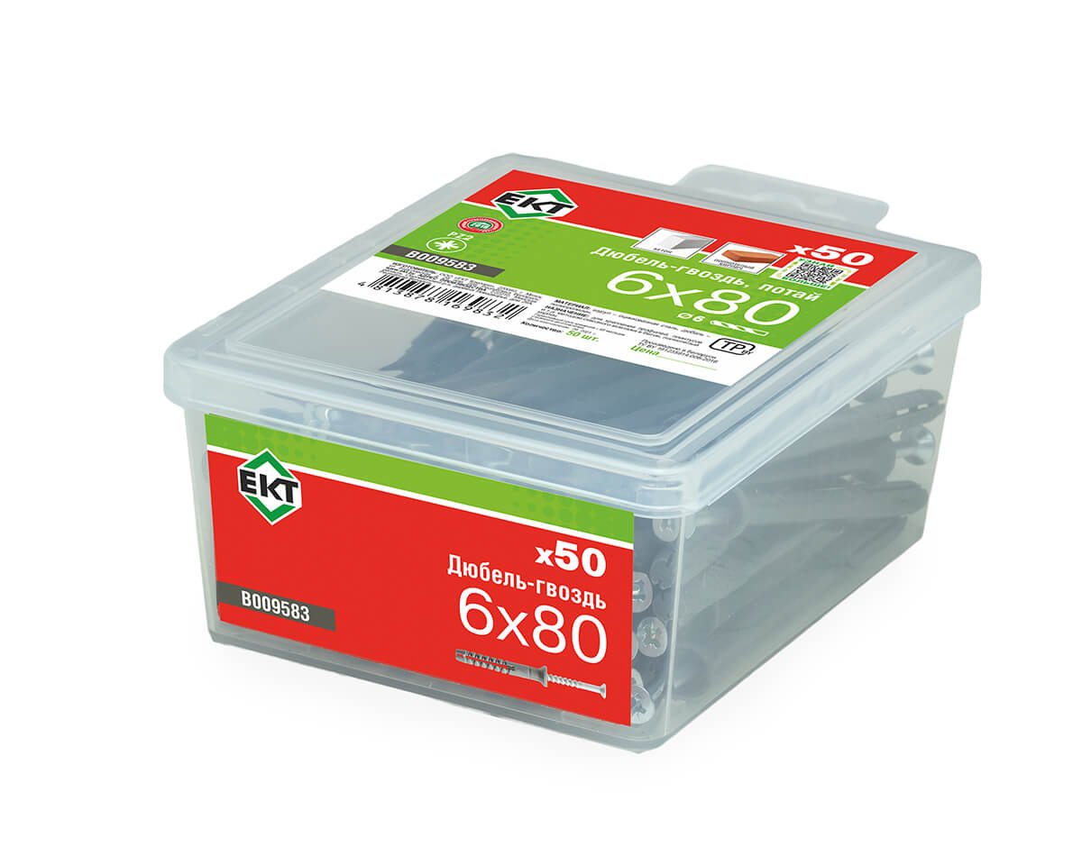 Дюбель-гвоздь GL, 6x80 потай, п/п, ЕКТ (пласт.конт./50шт)