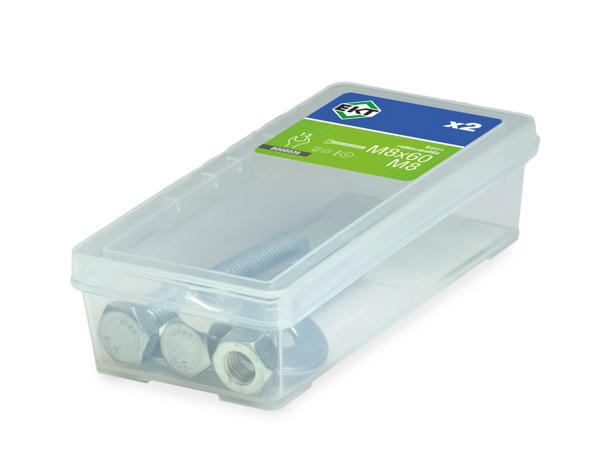 Болт с 6-гран. гол. M8х60, DIN933 в компл. с гайкой и усиленной шайбой М8, цинк (упак/2шт)