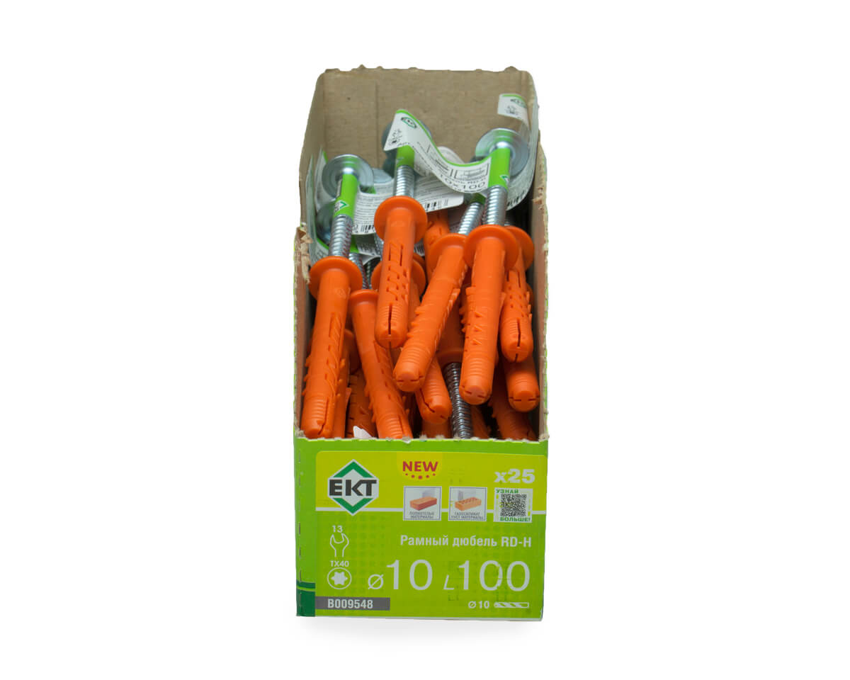 Рамный дюбель с шурупом ЕКТ RD-H 10x100 цилиндр, НЕЙЛОН (с этик./1шт)
