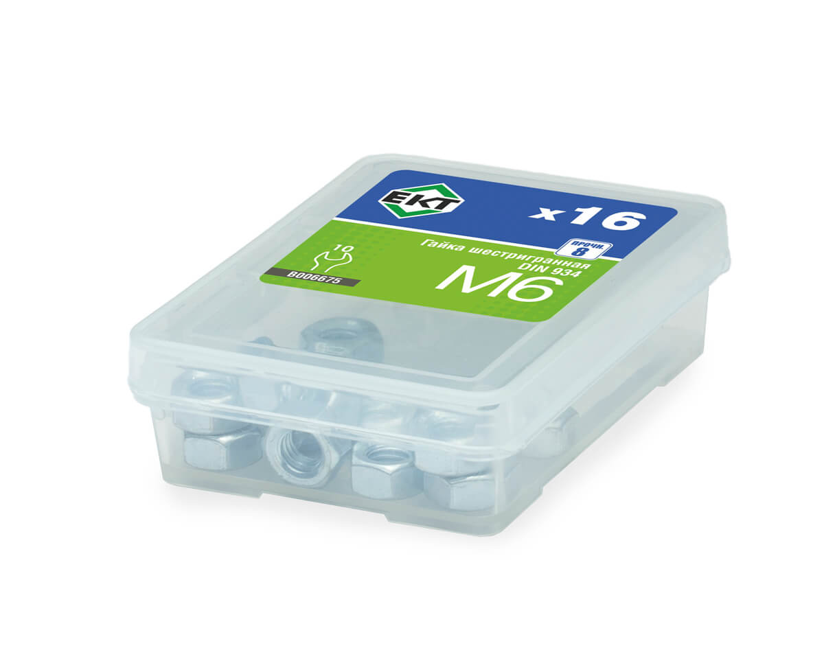 Гайка М6, цинк, прочн. 8 DIN 934 (упак/16шт)