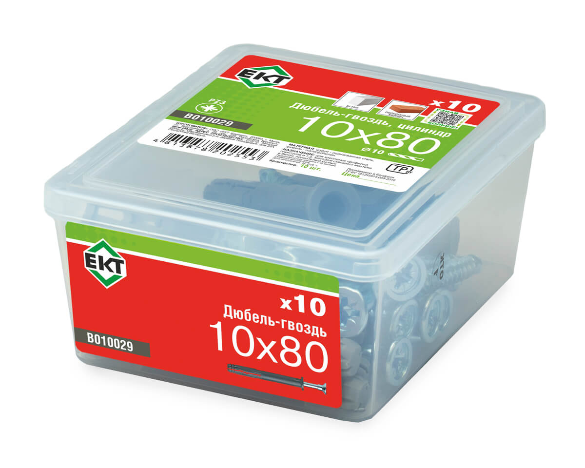 Дюбель-гвоздь GL, 10x80 цилиндр, п/п, ЕКТ (пласт.конт./10шт)