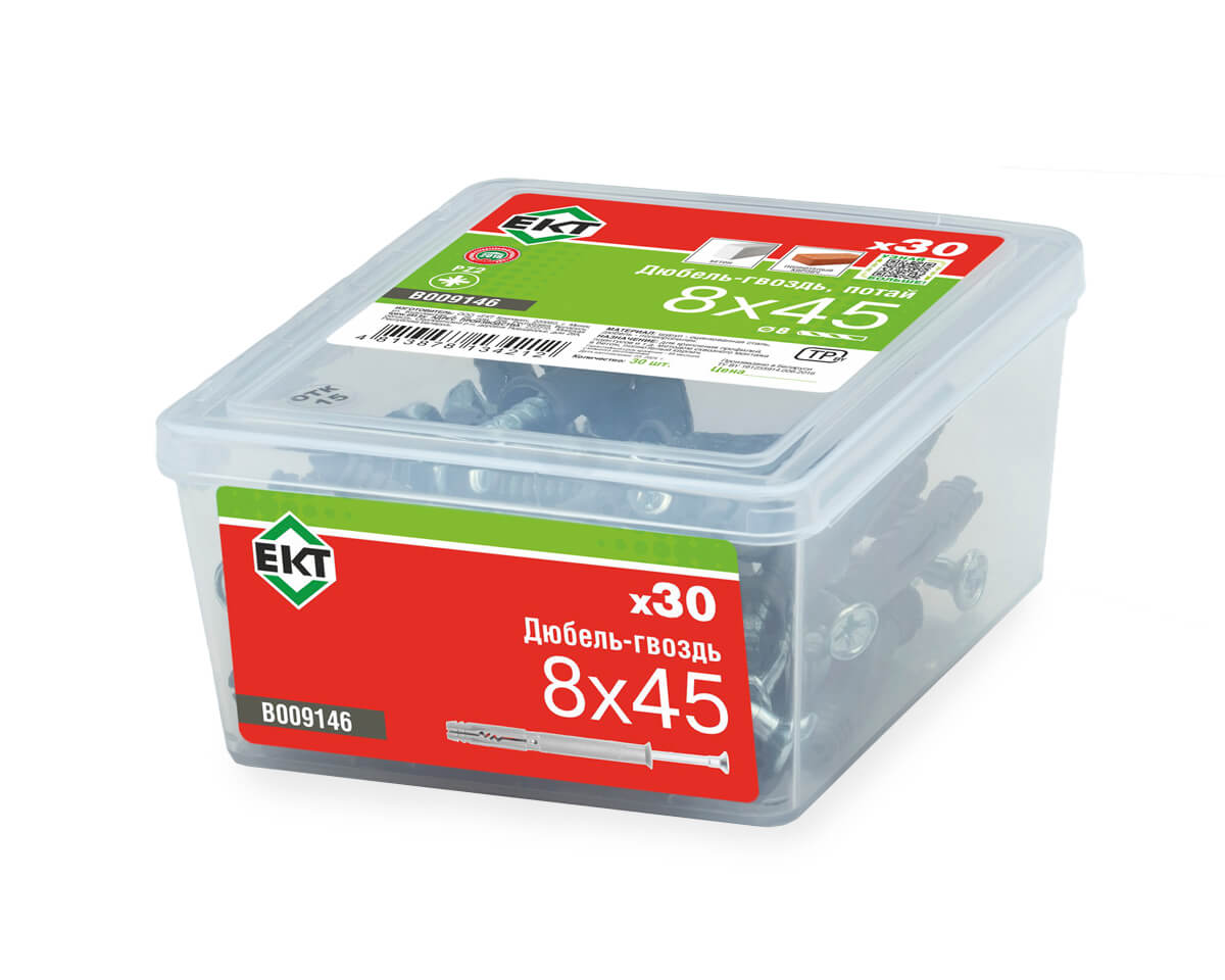 Дюбель-гвоздь GL, 8x45 потай, п/п, ЕКТ (пласт.конт./30шт)