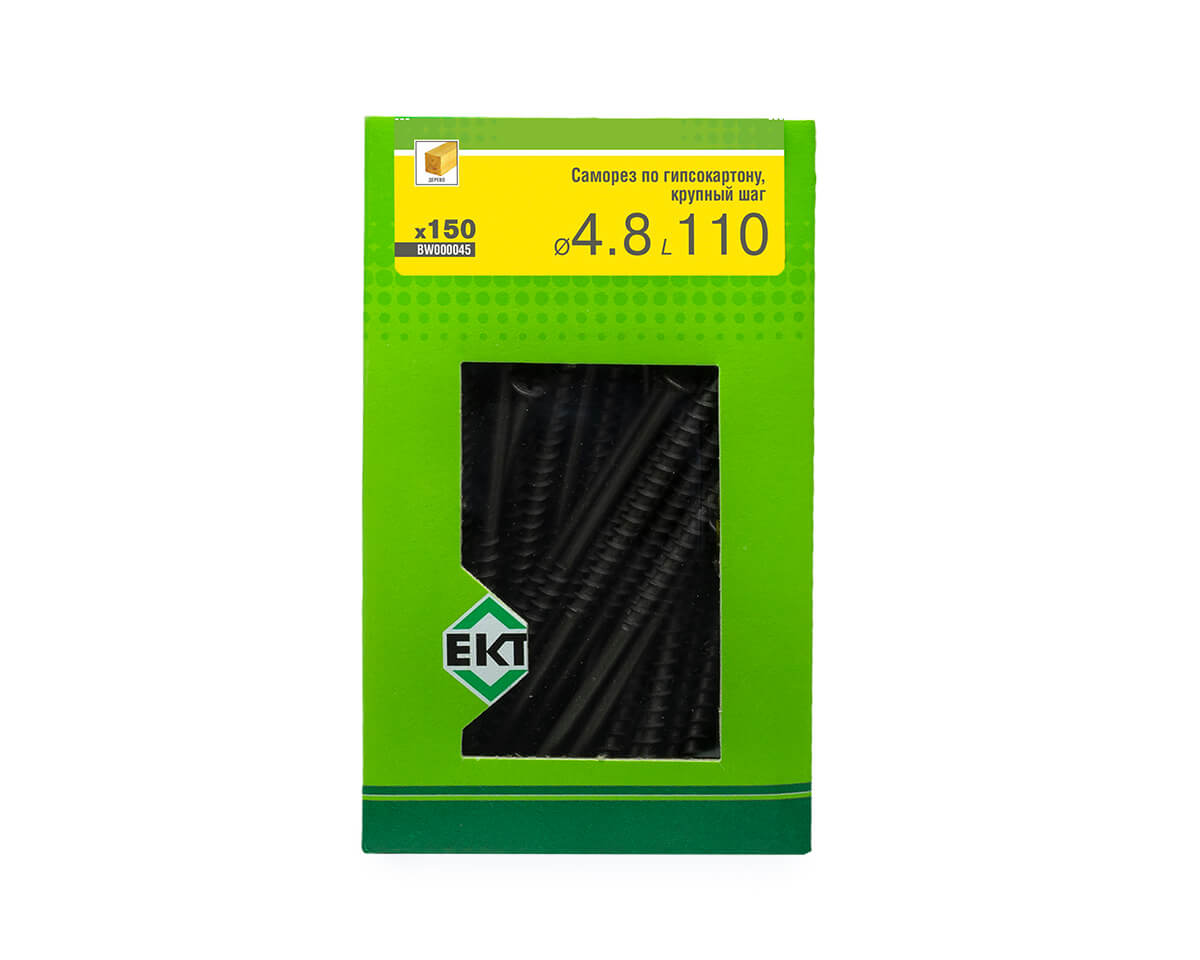 Саморез по ГК 4.8х110 крупный шаг (к дереву), фосфат., в коробке с окном, ЕКТ (упак/150шт)