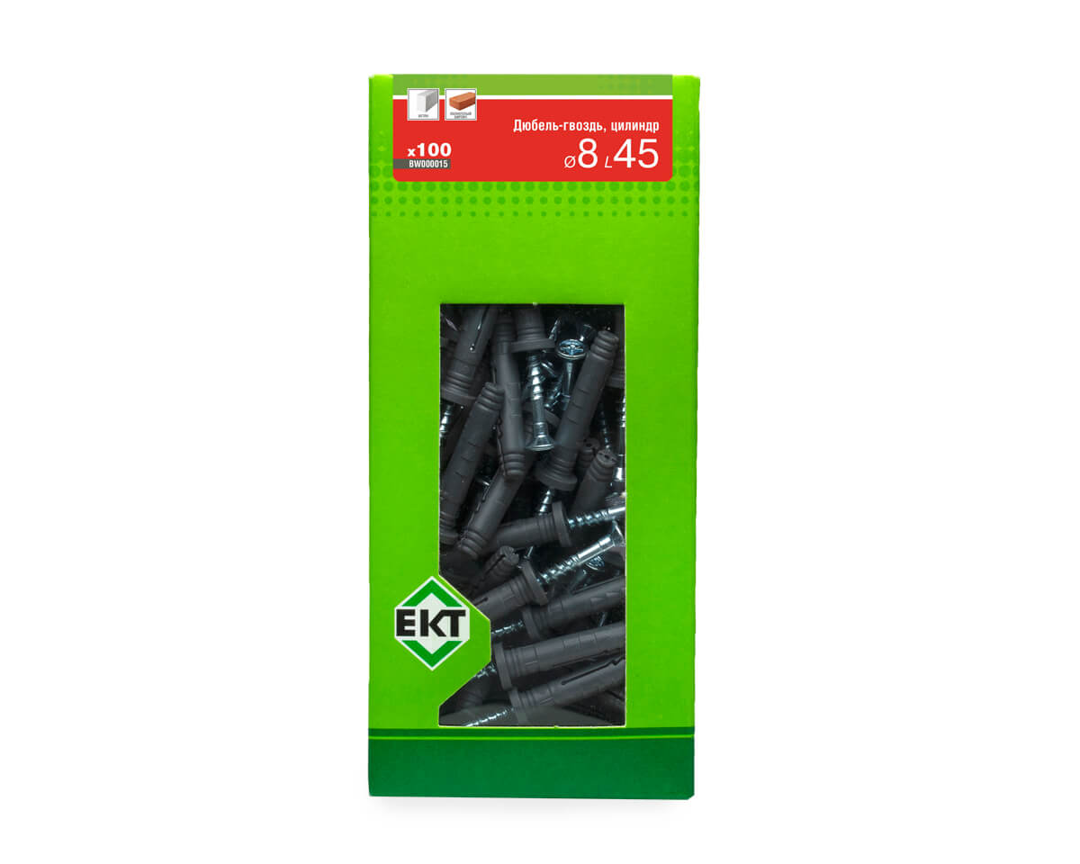 Дюбель-гвоздь GL, 8x45 цилиндр, п/п, ЕКТ (кор. с окном/100шт)