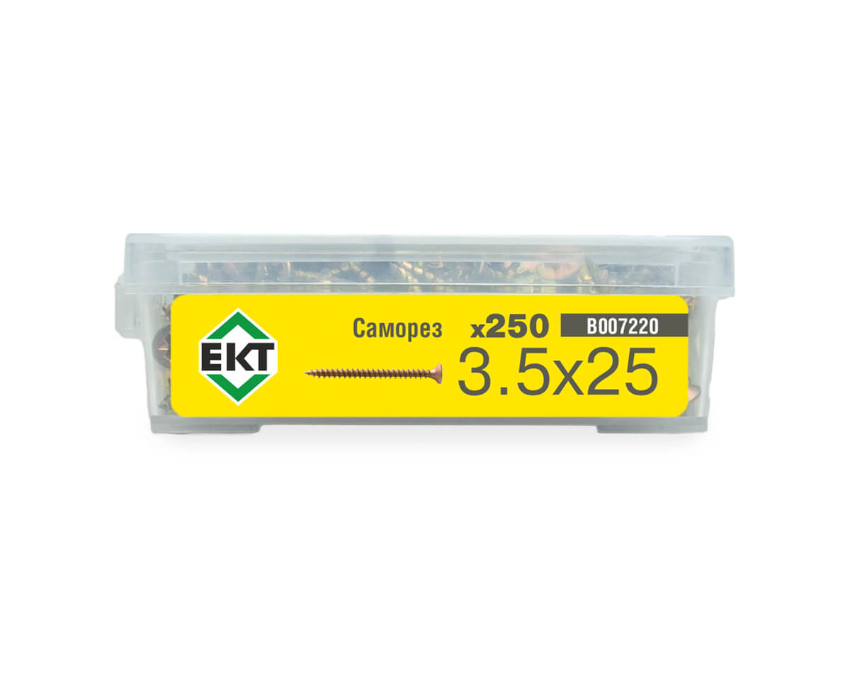 Саморез, желтый цинк 3,5х25 в пласт. контейнере (упак/250шт)