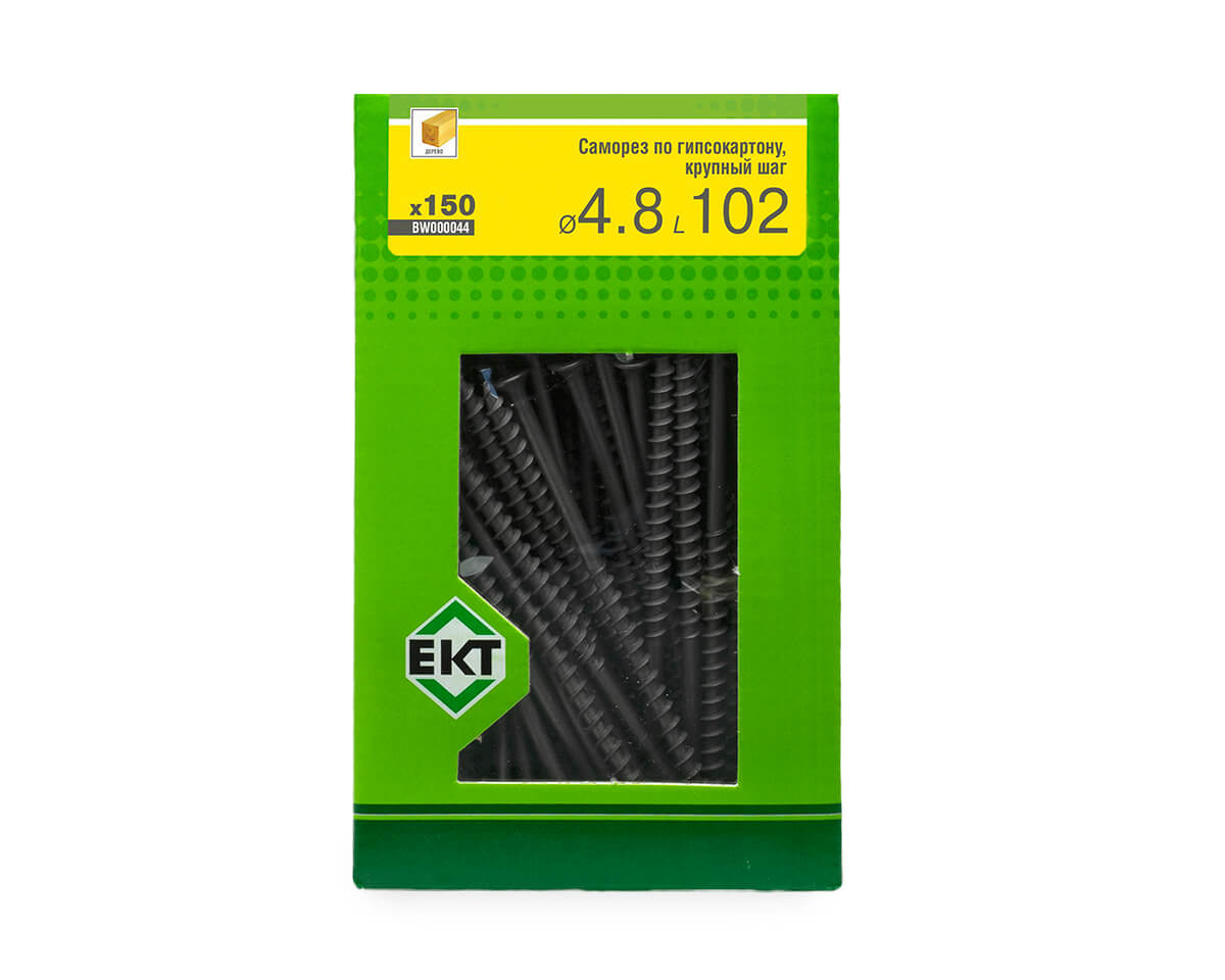 Саморез по ГК 4.8х102 крупный шаг (к дереву), фосфат., в коробке с окном, ЕКТ (упак/150шт)