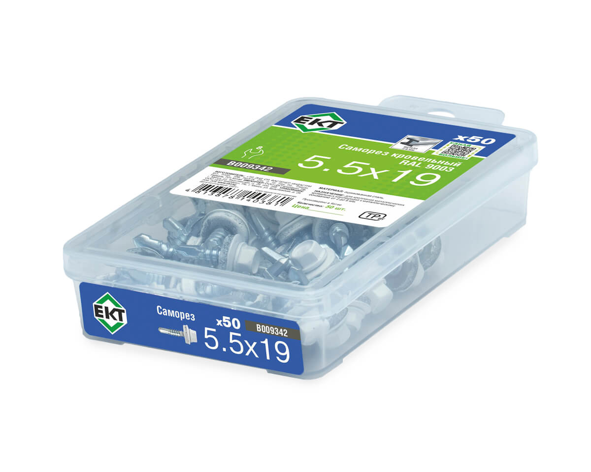 Саморез кровельный 5,5х19 RAL 9003 (белый сигнальный), в пласт. контейнере (упак/50шт)