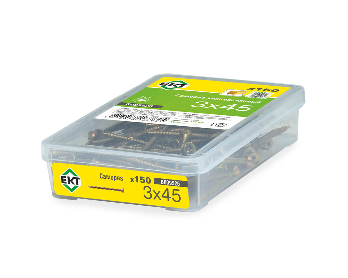 Саморез универсальный 3.0x45, желтый цинк, в пласт. контейнере, ЕКТ (упак/150шт)