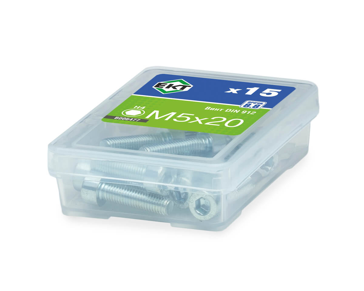 Винт 5х20 с цилиндр.гол.и внутр.шестигр., цинк,прочн.8.8 DIN 912 (упак/15шт)