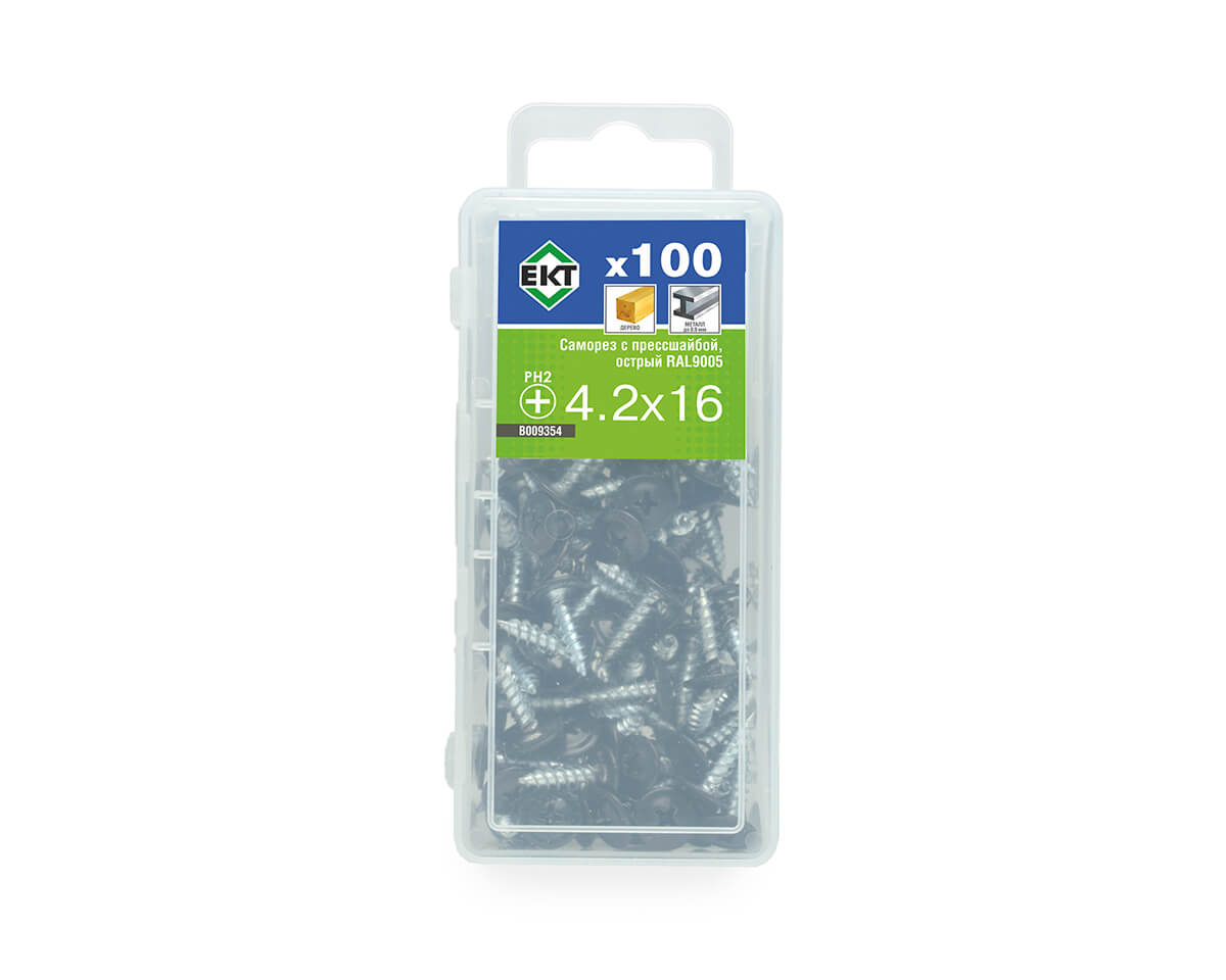Саморез с п/ш, острый 4.2х16 RAL9005 (упак/100шт)