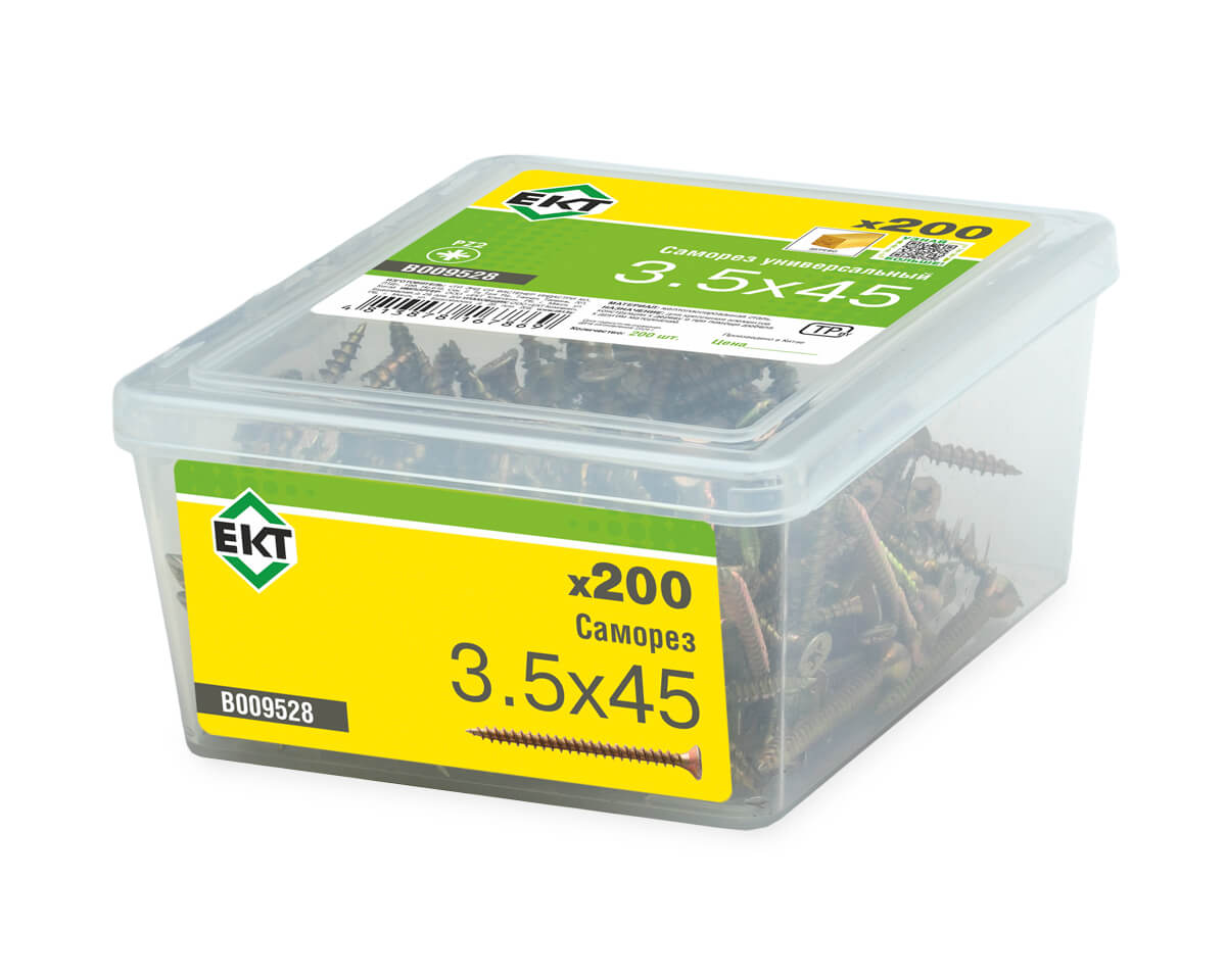 Саморез универсальный 3.5x45, желтый цинк, в пласт. контейнере, ЕКТ (упак/200шт)