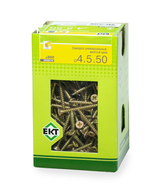 Саморез универсальный 4.5х50, желтый цинк, в коробке с окном, ЕКТ (упак/300шт)