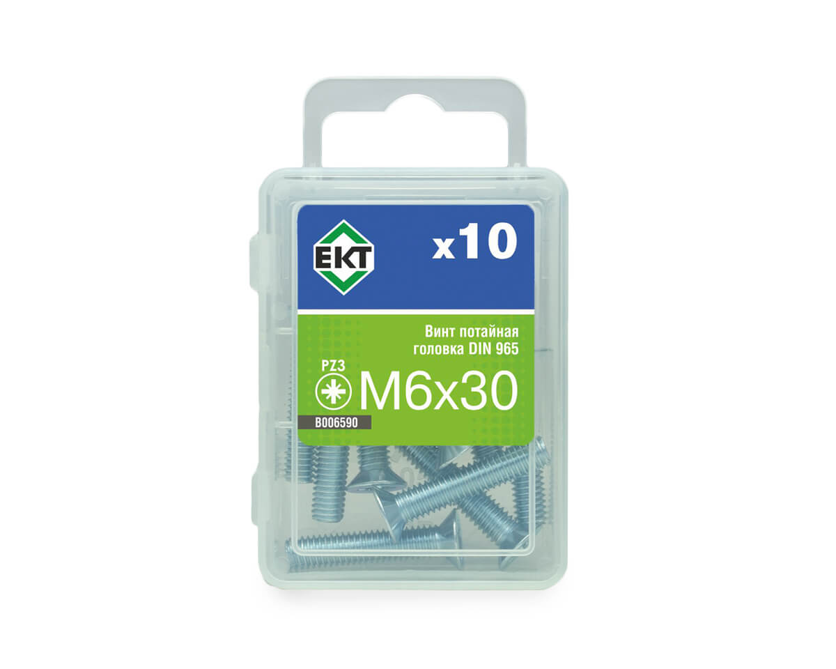 Винт 6х 30 пот. гол. POZI, цинк, DIN 965 (упак/10шт)