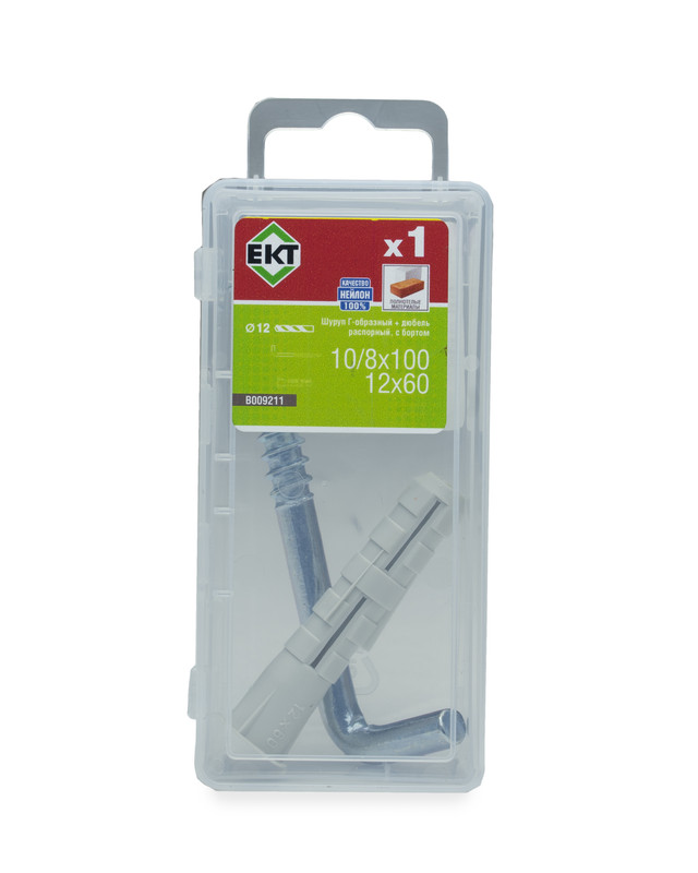 Шуруп Г-образный 10/8х100, оцинк. + распорный дюбель с бортиком KSD S 12х60, нейлон (упак/1шт)