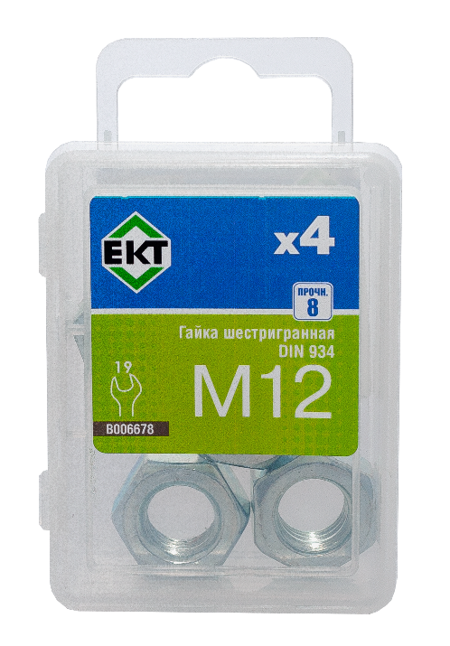 Гайка М12, цинк, прочн. 8 DIN 934 (упак/4шт)