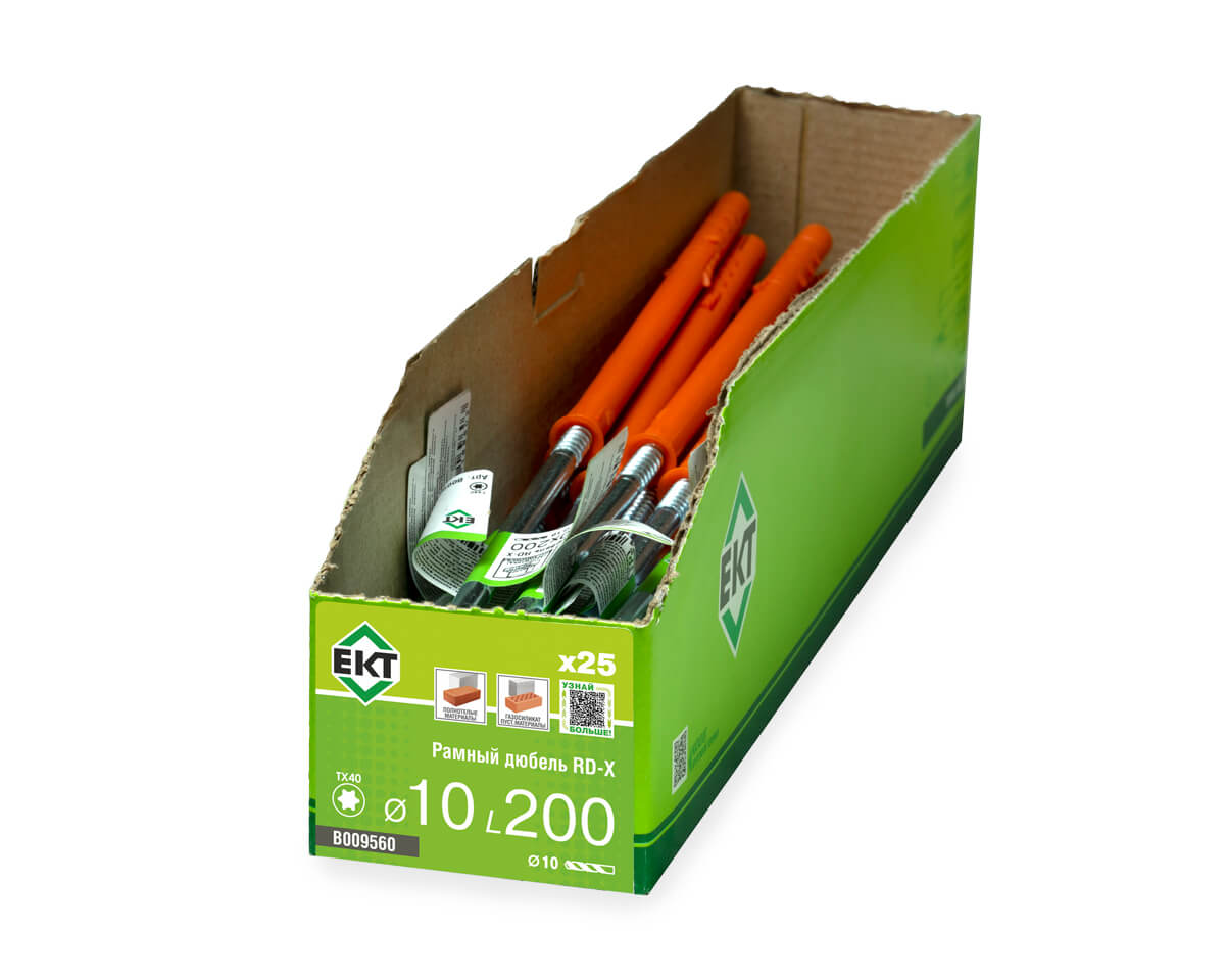 Рамный дюбель с шурупом ЕКТ RD-X 10x200 потай, НЕЙЛОН (с этик./1шт)