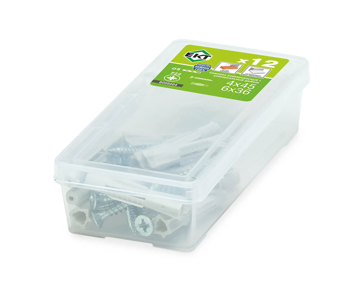 Саморез, белый цинк 4,0х45 + универсальный дюбель UDD 6х36, нейлон (упак/12шт)