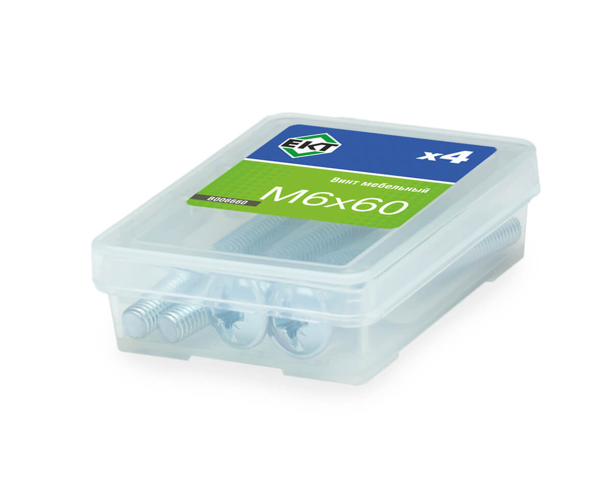 Винт мебельный 6х60, полусфер. головка, шлиц KOMBI, цинк (упак/4шт)