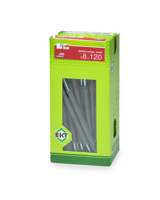 Дюбель-гвоздь GL, 8x120 потай, п/п, ЕКТ (кор. с окном/50шт)