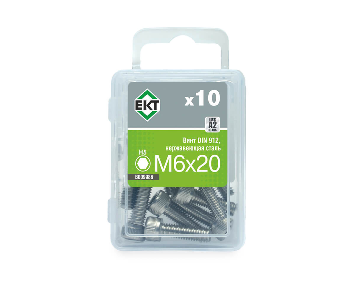 Винт с цилиндр. гол. и внутр. шестигр. M6х20, DIN912, НЕРЖ. СТАЛЬ, ЕКТ (упак/10шт)