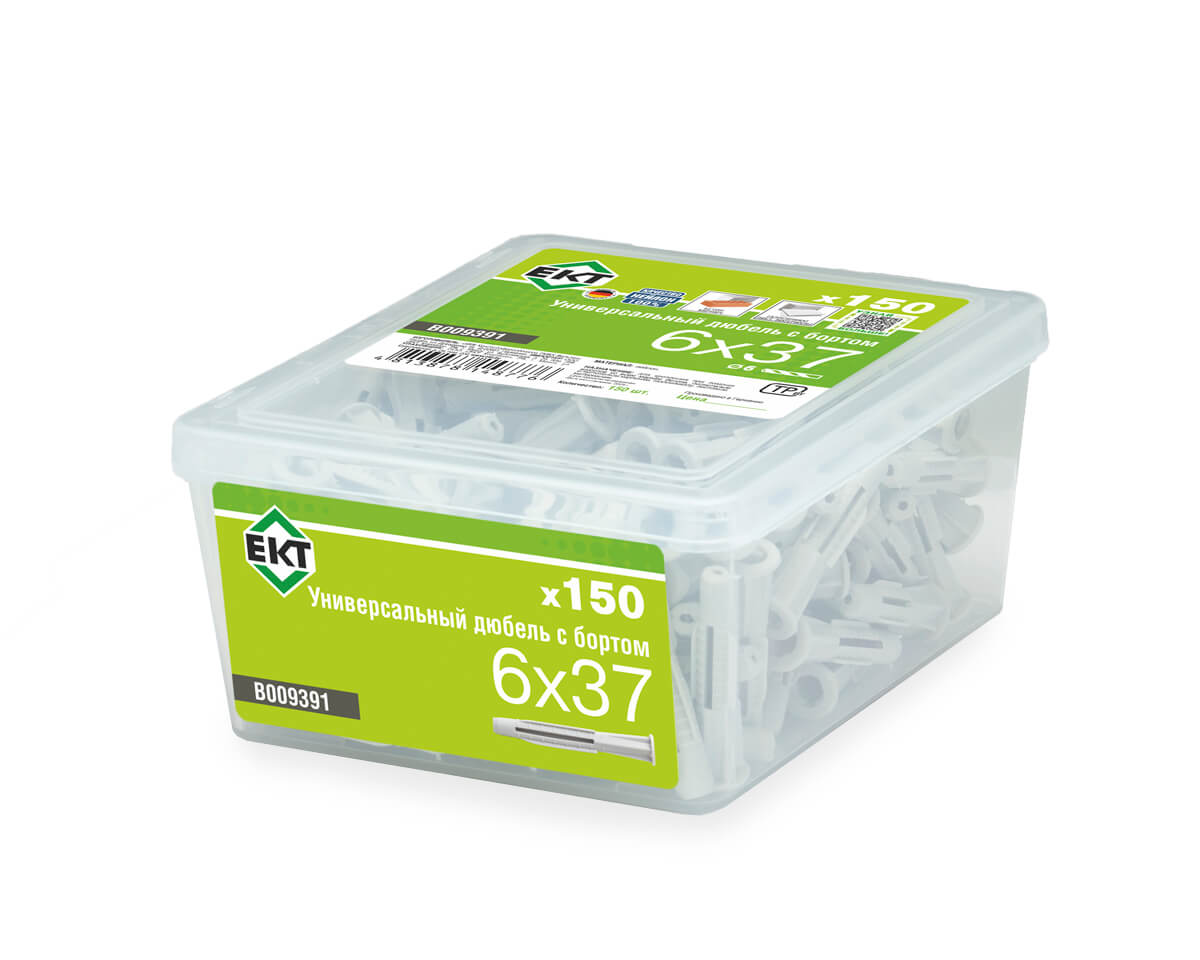 Универсальный дюбель с бортом UKD 6x37, НЕЙЛОН, в пласт. контейнере (упак/150шт) ЕКТ
