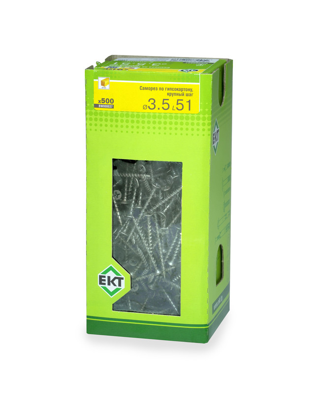 Саморез по ГК 3.5х51 крупный шаг (к дереву), фосфат., в коробке с окном, ЕКТ (упак/500шт)