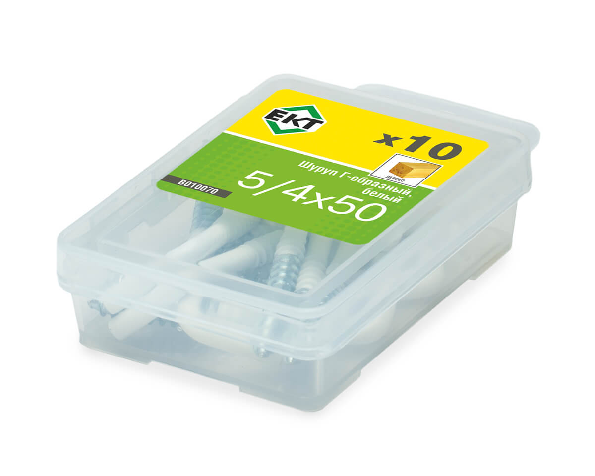 Шуруп Г-образный 5/4х50, белый, ЕКТ (упак/10шт)