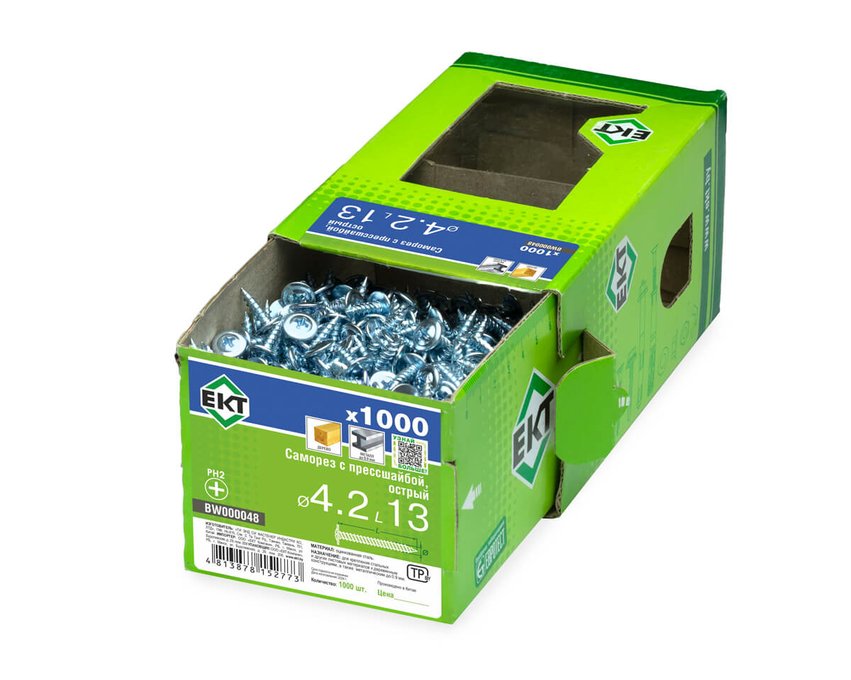 Саморез с п/ш 4.2х13 острый, цинк, в коробке с окном, ЕКТ (упак/1.000шт)