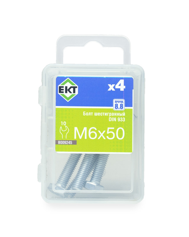 Болт шестигранный 6х 50, цинк, прочн. 8.8 DIN 933 (ГОСТ 7798-70) (упак/4шт)