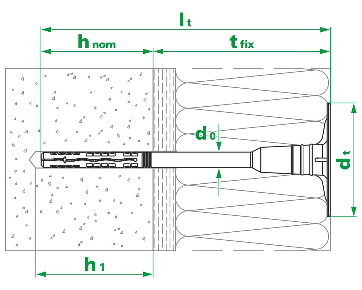 Дюбель тарельчатый 8х350 со стальным гвоздем с высокоэфф. термоголовкой DT-8T-350 (упак/100шт)