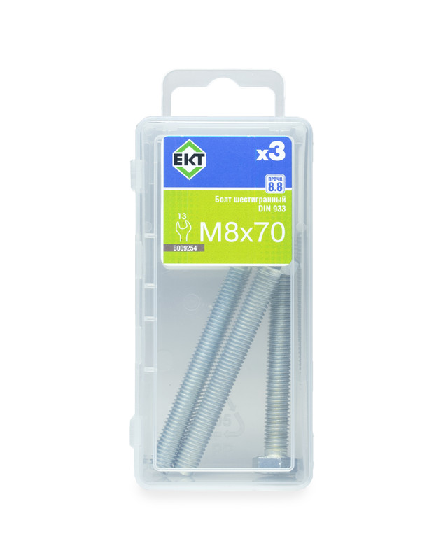 Болт шестигранный 8х 70, цинк, прочн. 8.8 DIN 933 (ГОСТ 7798-70) (упак/3шт)