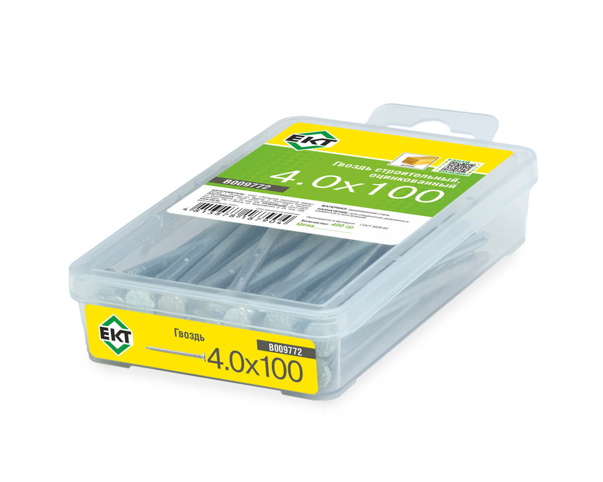 Гвоздь строительный, 4.0х100, цинк, в пласт. контейнере, ЕКТ (упак/0.4кг)