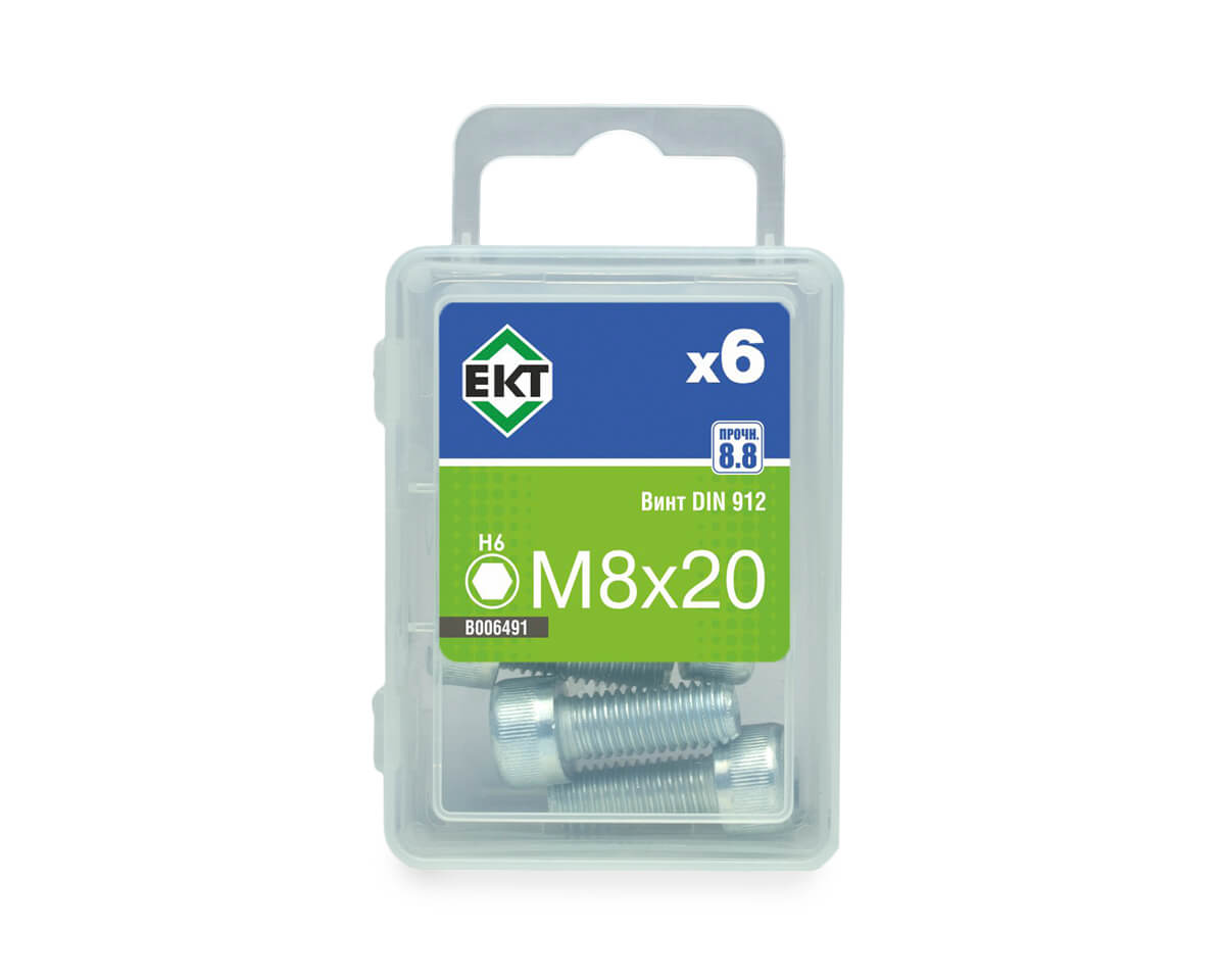 Винт 8х 20 с цилиндр.гол.и внутр.шестигр., цинк,прочн.8.8 DIN 912 (упак/6шт)