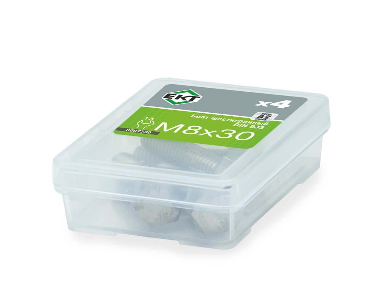 Болт с шестигранной головкой M8х30, DIN933, НЕРЖ. СТАЛЬ (упак/4шт)